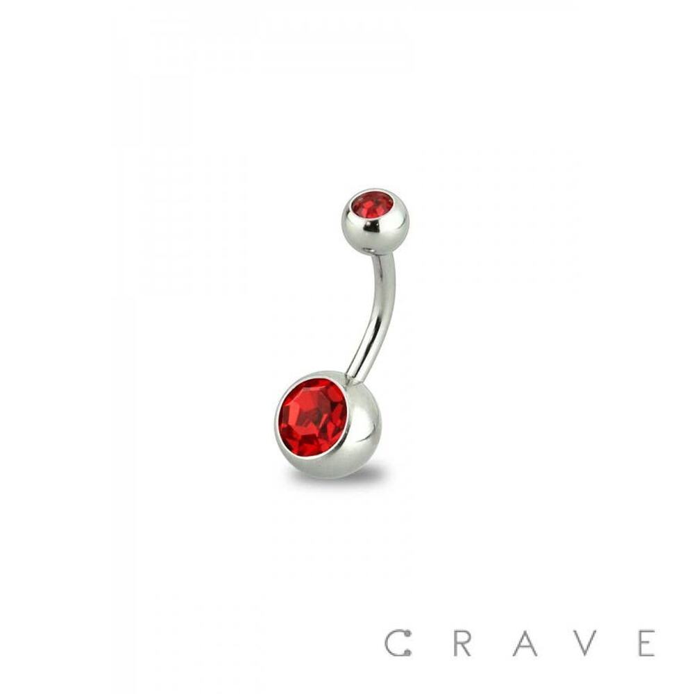 8MM Length Basic Double Gem Navel Ring-Red